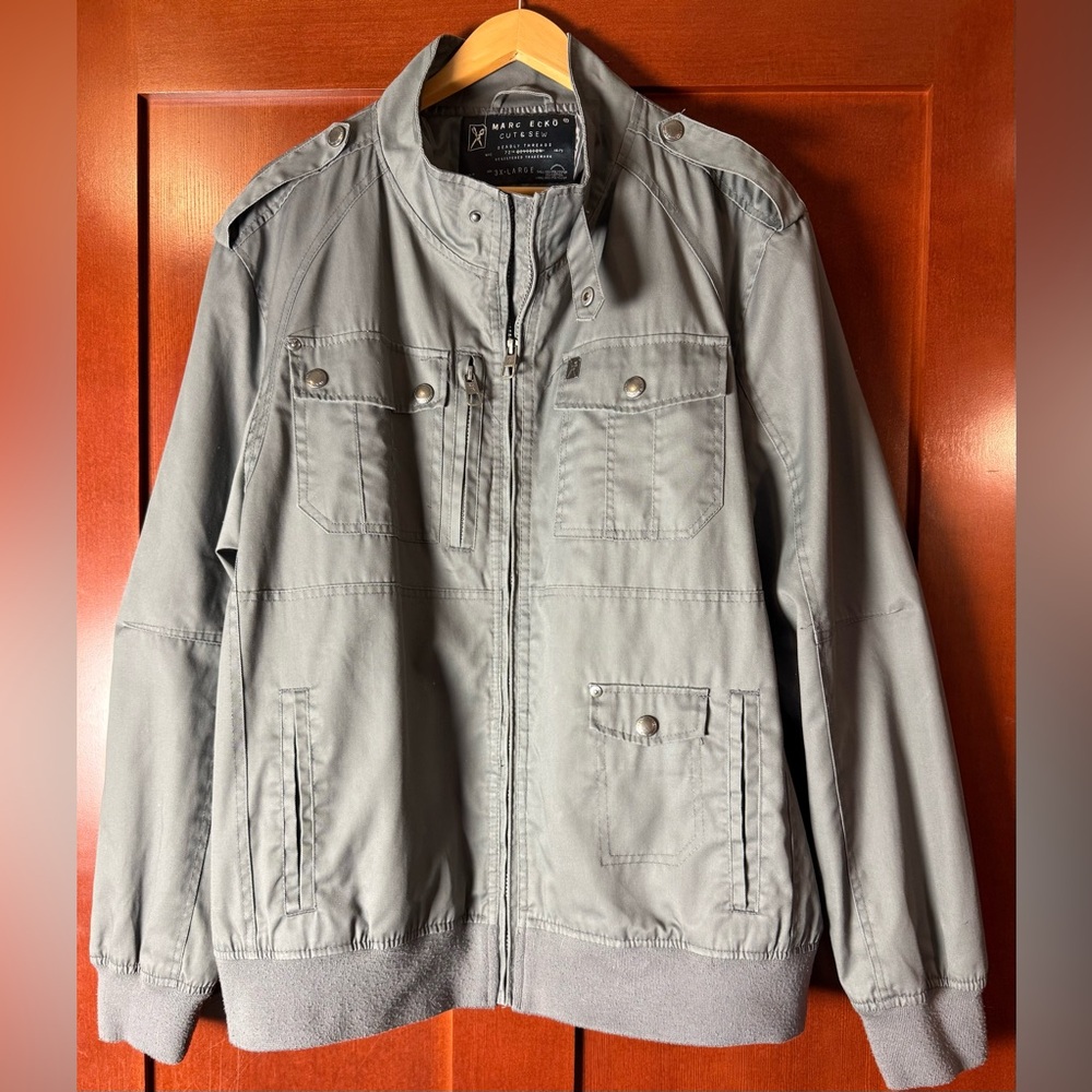Marc Ecko Cut & Sew Y2K Men's Gray Military Utility Jacket Size 3X